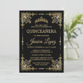 Elegant Luxurious Gold and Black Quinceanera 招待状 (スタンド正面)