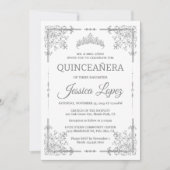 Elegant Luxurious White and Grey Quinceanera 招待状 (正面)