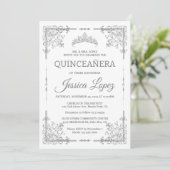 Elegant Luxurious White and Grey Quinceanera 招待状 (スタンド正面)