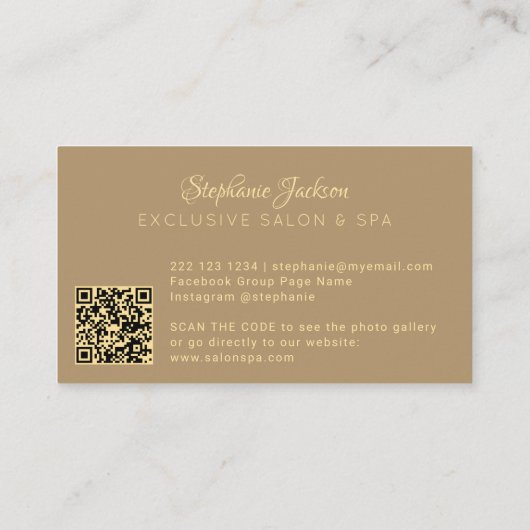 Elegant luxury beige and gold QR code hairstylist 名刺 (裏面)