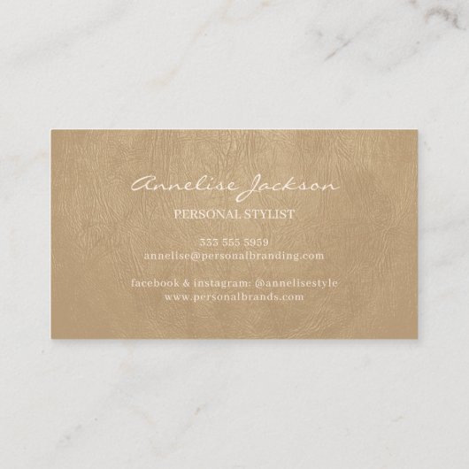 Elegant luxury beige leather copper gold monogram 名刺 (裏面)