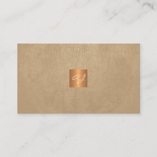 Elegant luxury beige leather copper gold monogram 名刺 (正面)