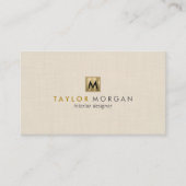 Elegant Luxury Beige Linen Gold Logo Monogram 名刺 (正面)