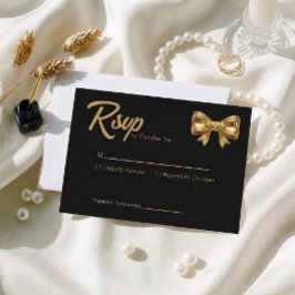 Elegant Luxury Black and Golden Bow Wedding  出欠カード