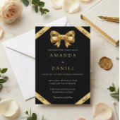 Elegant Luxury Black and Golden Bow Wedding  招待状