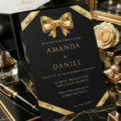 Elegant Luxury Black and Golden Bow Wedding  招待状
