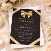 Elegant Luxury Black and Golden Bow Wedding  招待状
