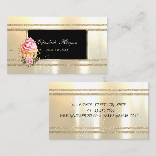 Elegant Luxury ,Black ,Faux Gold Glittery Stripes 名刺 (正面/裏面)