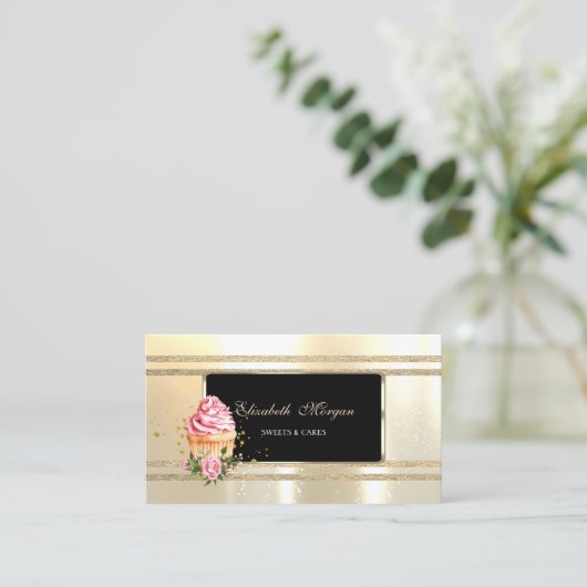 Elegant Luxury ,Black ,Faux Gold Glittery Stripes 名刺 (スタンド正面)