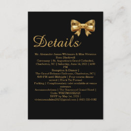 Elegant Luxury Black & Golden Bow Wedding Details エンクロージャーカード