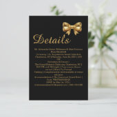 Elegant Luxury Black & Golden Bow Wedding Details エンクロージャーカード (スタンド正面)