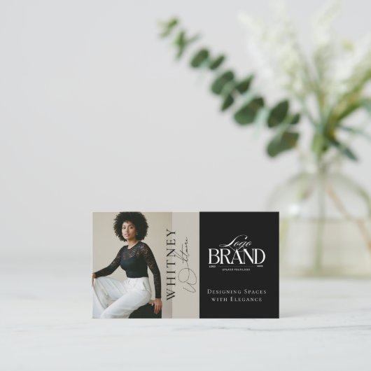 Elegant Luxury Black Interior Designer Photo Logo 名刺 (スタンド正面)