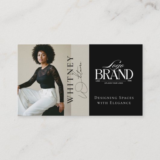 Elegant Luxury Black Interior Designer Photo Logo 名刺 (正面)