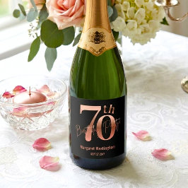 Elegant Luxury Chic Rose Gold 70th Birthday スパークリングワインラベル