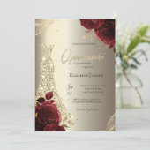 Elegant Luxury Dress Red Roses Gold Quinceañera 招待状 (スタンド正面)