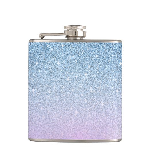 Elegant Luxury Faux Glitter Blue Rose Gold フラスク (正面)