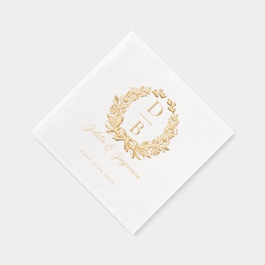 Elegant Luxury Floral Wreath Wedding Monogram 箔ナプキン (右)