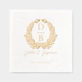 Elegant Luxury Floral Wreath Wedding Monogram 箔ナプキン (正面)