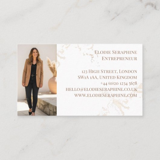 Elegant Luxury Gold Marble Script Monogram Photos 名刺 (裏面)