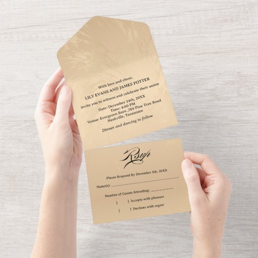 Elegant Luxury Gold Marbled Wedding オールインワン招待状 (貼ってはがせる)