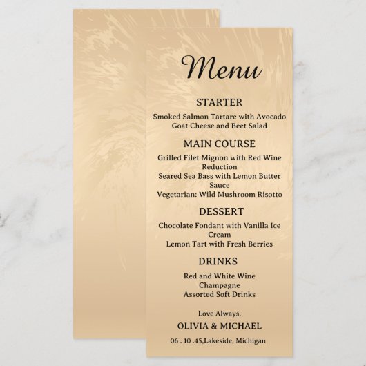 Elegant Luxury Gold Marbled Wedding Menu メニュー (正面/裏面)