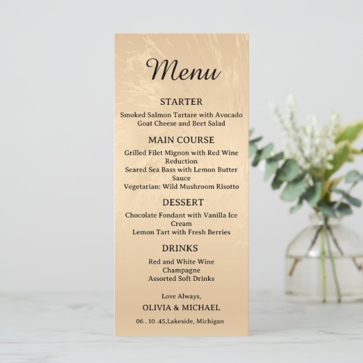 Elegant Luxury Gold Marbled Wedding Menu メニュー (スタンド正面)