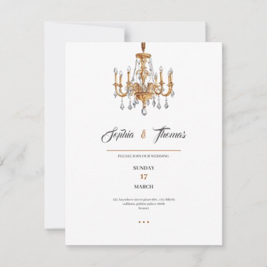 Elegant luxury golden classy wedding invitation 招待状 (正面)