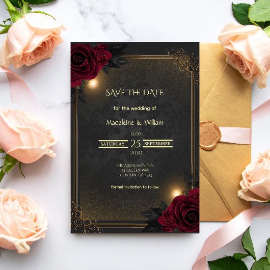 Elegant Luxury Goth Glam Wedding Save The Date