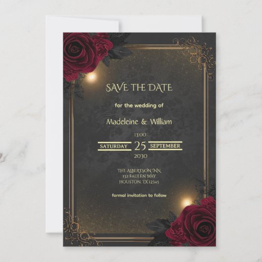 Elegant Luxury Goth Glam Wedding Save The Date (正面)