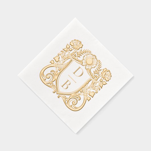 Elegant Luxury Hand Drawn Crest Wedding Monogram 箔ナプキン (右)