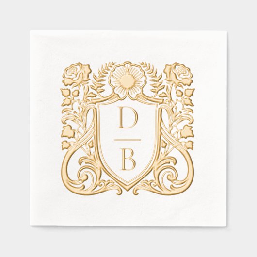 Elegant Luxury Hand Drawn Crest Wedding Monogram 箔ナプキン (正面)