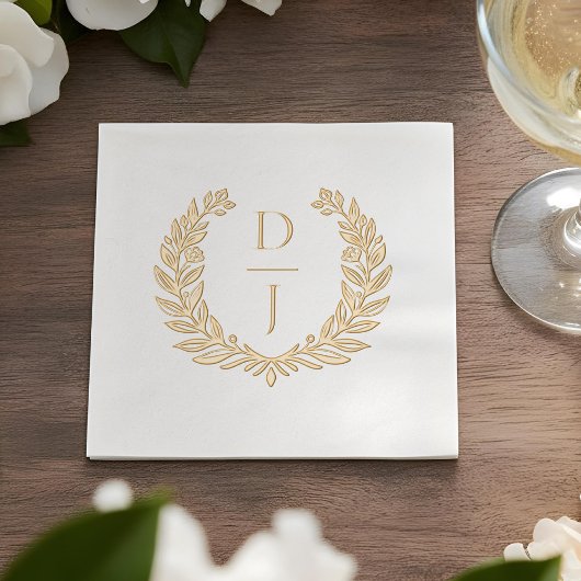 Elegant Luxury Hand Drawn Wreath Wedding Monogram 箔ナプキン