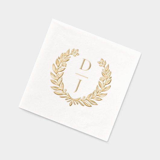 Elegant Luxury Hand Drawn Wreath Wedding Monogram 箔ナプキン (左)
