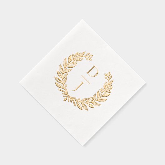 Elegant Luxury Hand Drawn Wreath Wedding Monogram 箔ナプキン (右)