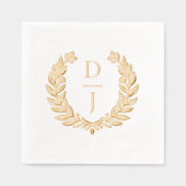 Elegant Luxury Hand Drawn Wreath Wedding Monogram 箔ナプキン (正面)