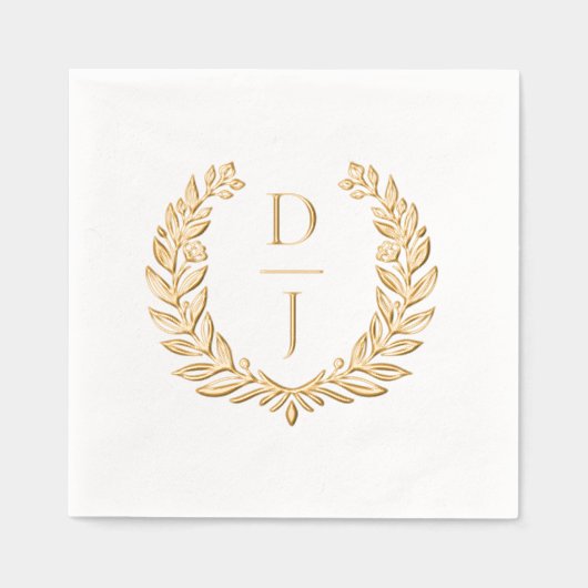 Elegant Luxury Hand Drawn Wreath Wedding Monogram 箔ナプキン (正面)