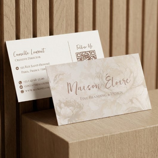 Elegant Luxury Modern Professional Floral QR Code 名刺