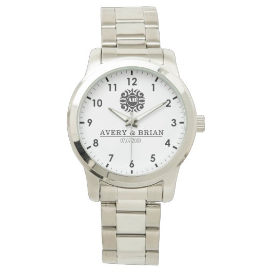 Elegant Luxury Monogram Letters Couple's Names 腕時計 (正面)