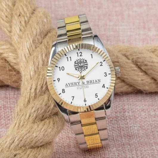 Elegant Luxury  Monogram Letters Couple's Names 腕時計