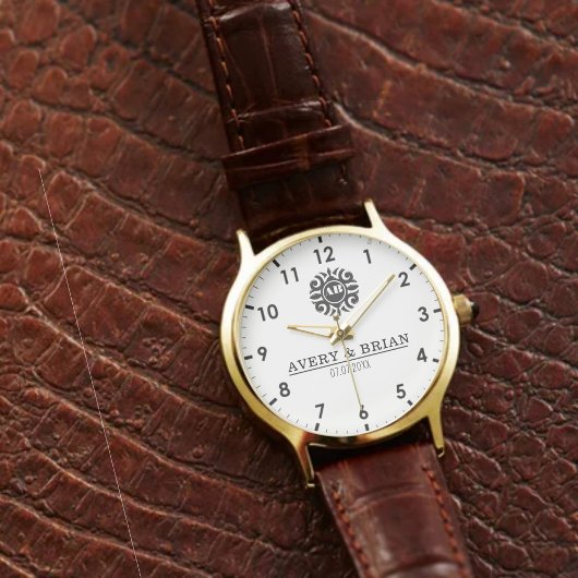 Elegant Luxury Monogram Letters Couple's Names 腕時計