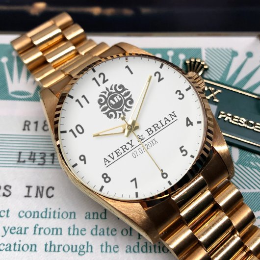 Elegant Luxury  Monogram Letters Couple's Names 腕時計