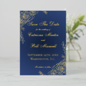Elegant Luxury Navy and Gold Save the Date Card 箔招待状 (立ち正面)