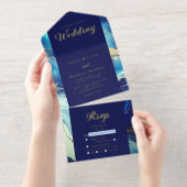 Elegant Luxury Navy Blue and Gold Marble Wedding オールインワン招待状 (切り取り部)