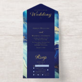 Elegant Luxury Navy Blue and Gold Marble Wedding オールインワン招待状 (内側)