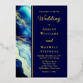 Elegant Luxury Navy Blue and Gold Marble Wedding 箔招待状 (正面)
