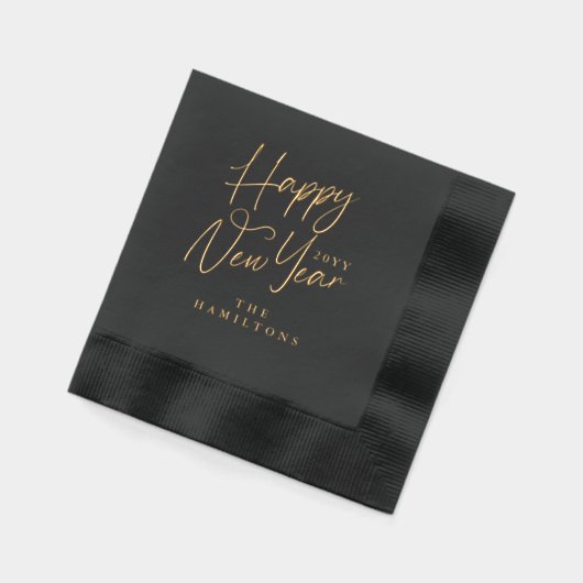 Elegant Luxury Personalized Happy New Year Script 箔ナプキン (左)