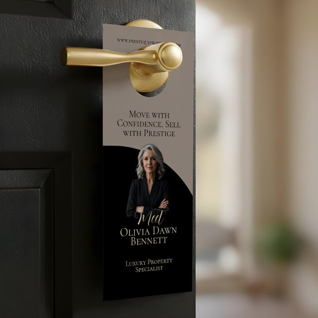 Elegant & Luxury Real Estate Black & Gold Photo ドアノブサイン (Elegant & Luxury Real Estate Black & Gold Photo Door Hanger)