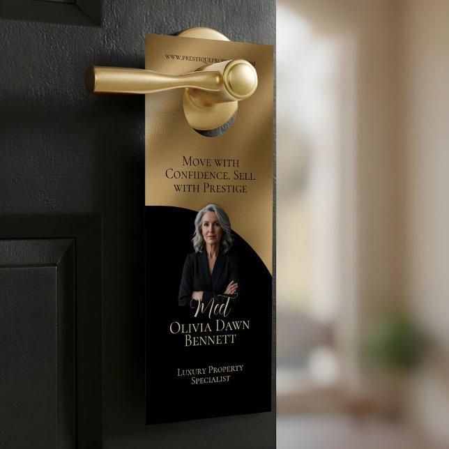 Elegant & Luxury Real Estate Black & Gold Photo ドアノブサイン (Elegant & Luxury Real Estate Black & Gold Photo Door Hanger)