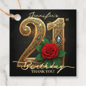 Elegant Luxury Red Rose Black Gold 21st Birthday フェイバータグ (正面)