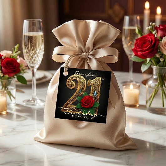 Elegant Luxury Red Rose Black Gold 21st Birthday フェイバータグ